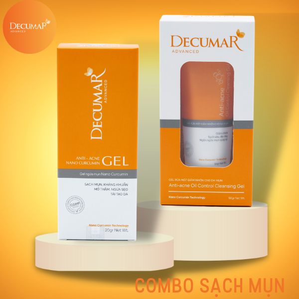 Bộ Decumar Advanced gồm 01 gel ngừa mụn 20gr và 01 sữa rửa mặt dạng Gel Decumar Clean 50gr ngừa mụn thâm viêm đầu đen