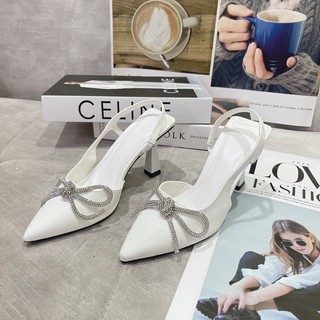 Sandal cao gót lụa khoá đính đá sáng cao cấp