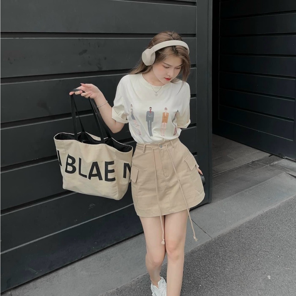 [3.3 Sales Freeship]Set bộ áo thun trắng in hình mix chân váy ngắn chữ A cá tính,set váy tuổi teen đi chơi trẻ trung d