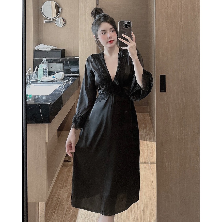Váy ngủ tiểu thư tay Loe Phối Ren Sexy Lụa Latin  Cưng muốn xỉu luôn Freesize