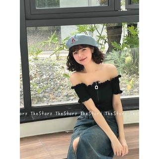 Áo trễ vai zip [STORY] A2989 (ảnh thật)