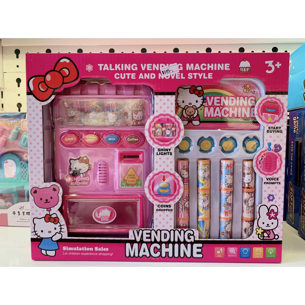 Máy bán nước tự động trẻ em có đèn âm thanh Hello kitty, máy bán nước cần gạt có làm đá cao cấp kèm pin