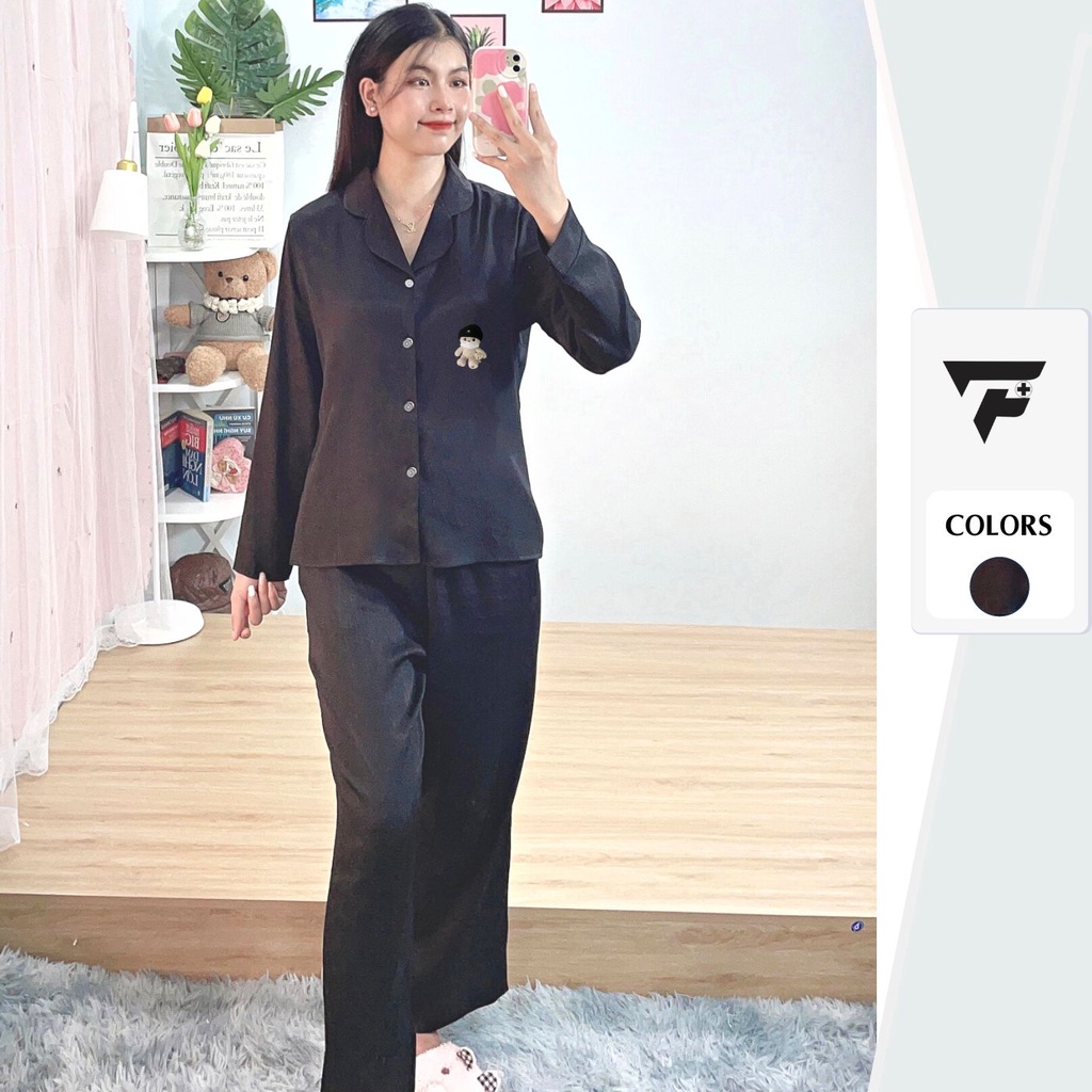 Bộ pijama TƠ TẰM ÁNH KIM T1 in hình gấu cute mặc nhà mặc ngủ tay dài quần dài