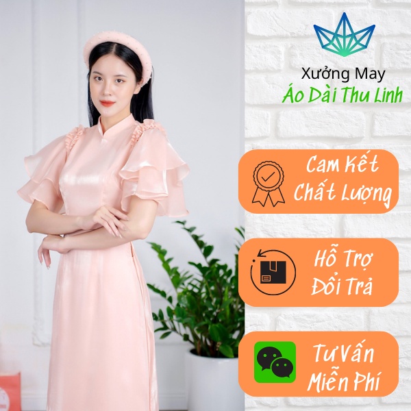 Áo Dài Cách Tân Màu Hồng Voan Tơ Cánh Tiên Lụa Mềm Không Ngứa