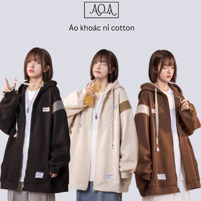 Áo Khoác Nữ Form Rộng Có Khoá Kéo Màu Bee, Nâu, Đen, Áo Hoodie Zip Thêu Logo Phong Cách Ulzzang Hot Trend 2022