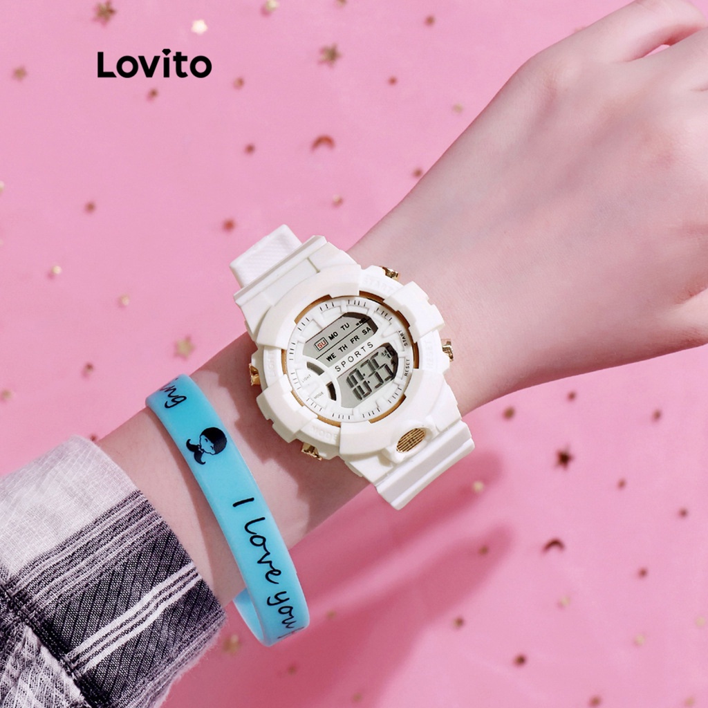 Lovito Đồng hồ nữ Pastel hồ điện đa năng LED ánh sáng LL4019 (Xanh lá cây / Hồng / Trắng / Xanh lam)