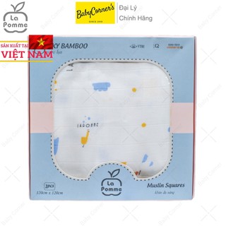 K003 khăn đa năng sợi tre lụa la pomme 120 x 120cm cho bé