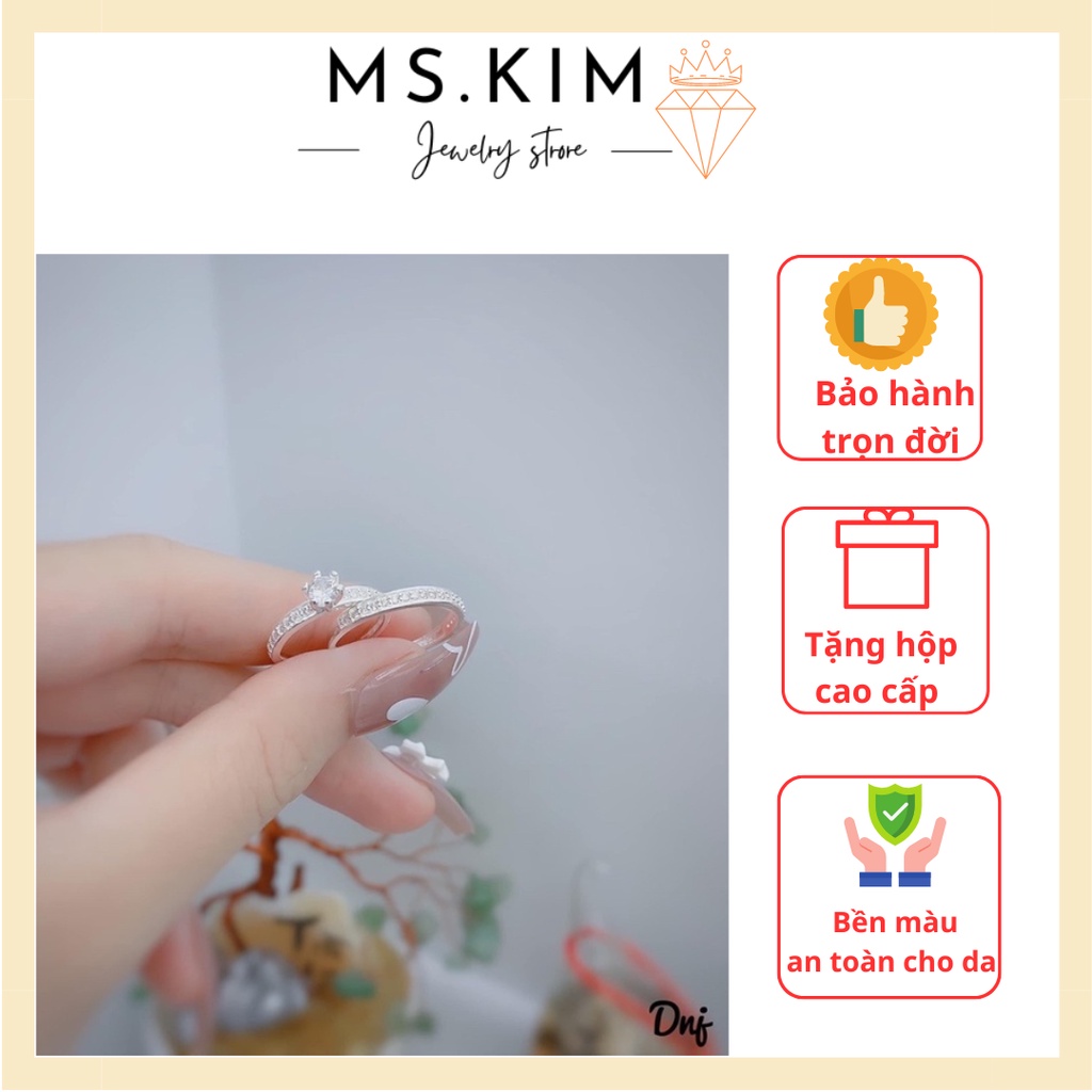 Nhẫn đôi nhẫn cặp bạc thật nhẫn tình yêu đính đá đẹp - KIM JEWELRY