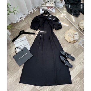 Đầm váy freesize midi đen cổ khoéc