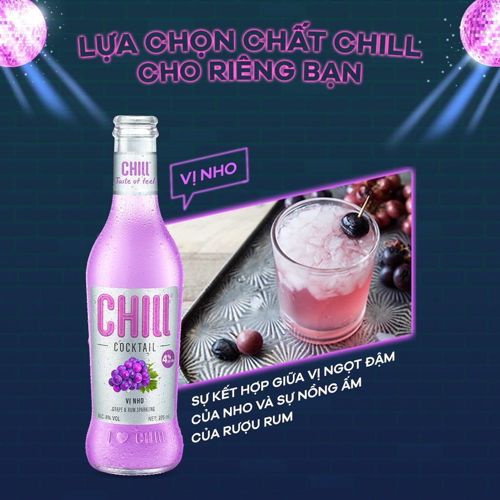 Thùng 24 chai Chill Cocktail vị Nho 275ml/chai