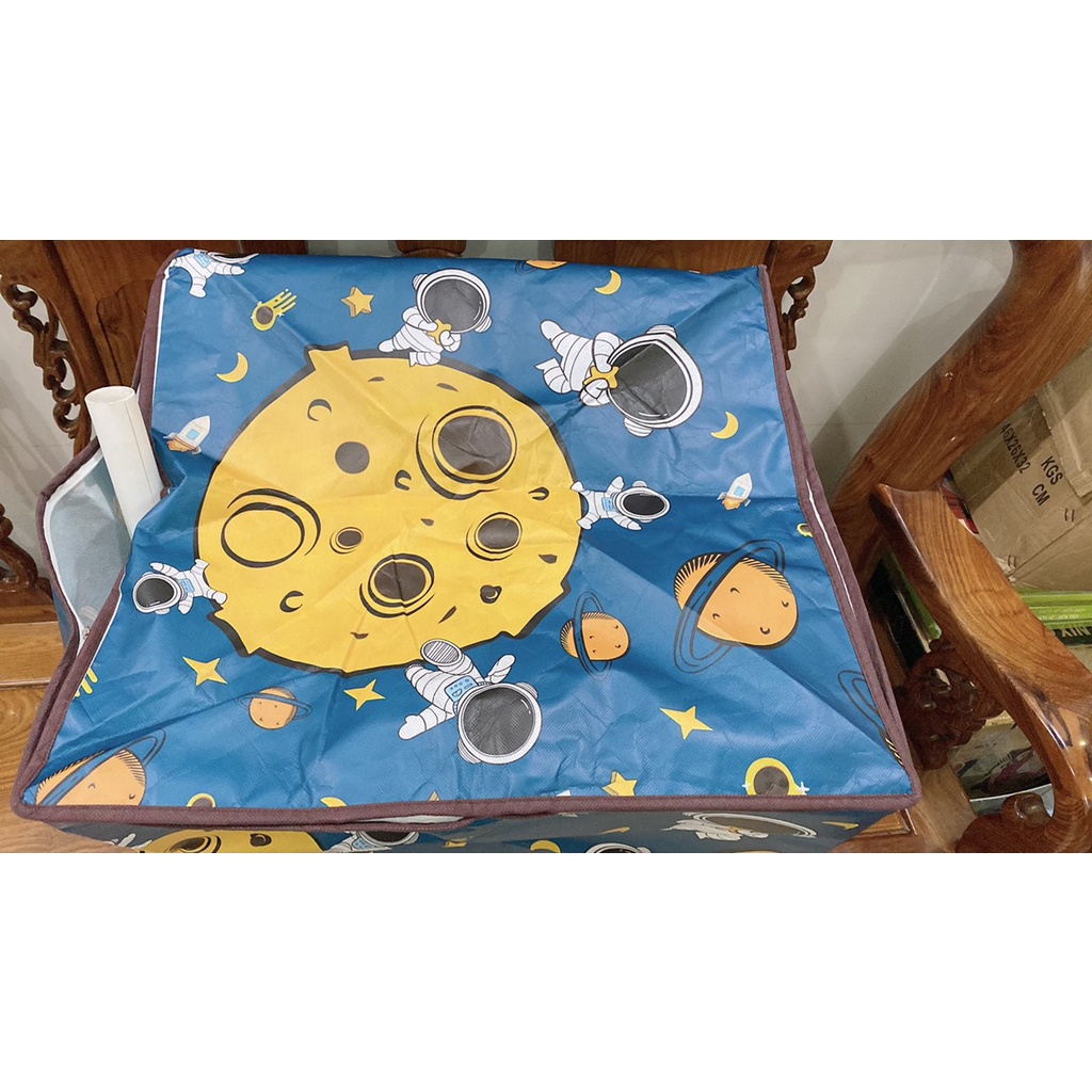 Túi Vải Đựng Quần Áo, Chăn Ga, Nắp Khóa Kéo, Cỡ Lớn, Gấp Gọn 100L Hình Phi Hành Gia