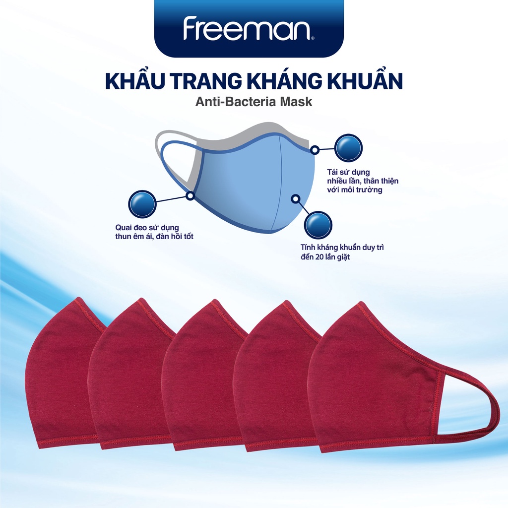 Combo 5 Khẩu trang vải kháng khuẩn freesize Freeman