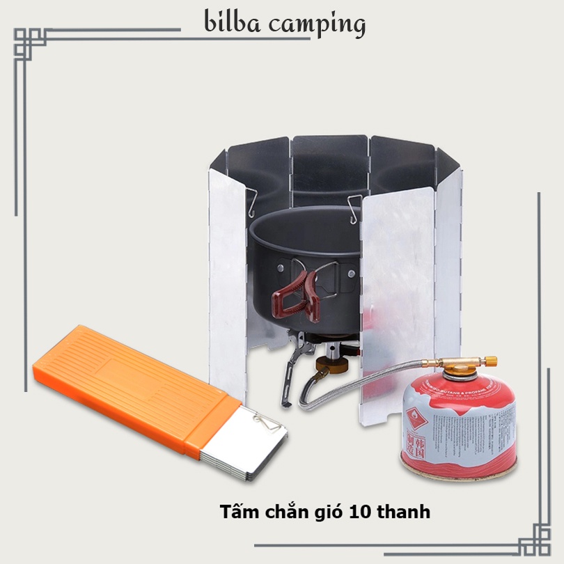 Tấm chắn gió cho bếp ga, bếp cồn cắm trại du lịch - 10 miếng chắn dầu mỡ, hộp đựng kèm, hợp kim nhôm BB4441 - Billba C