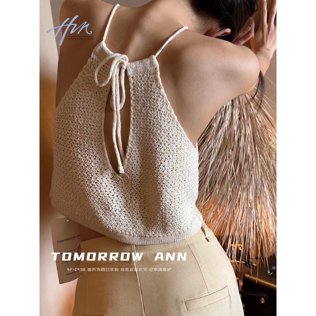 Áo Hai Dây Dệt Kim Dáng Ngắn Cột Dây Thời Trang Xuân Hè 2023 Quyến Rũ Cho Nữ