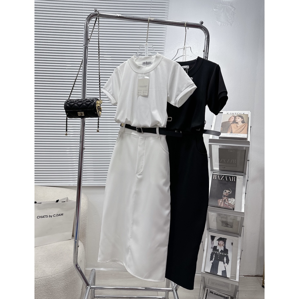 Set 3 món áo tăm chân váy dài kèm thắt lưng hot trend MIVOSA DB345