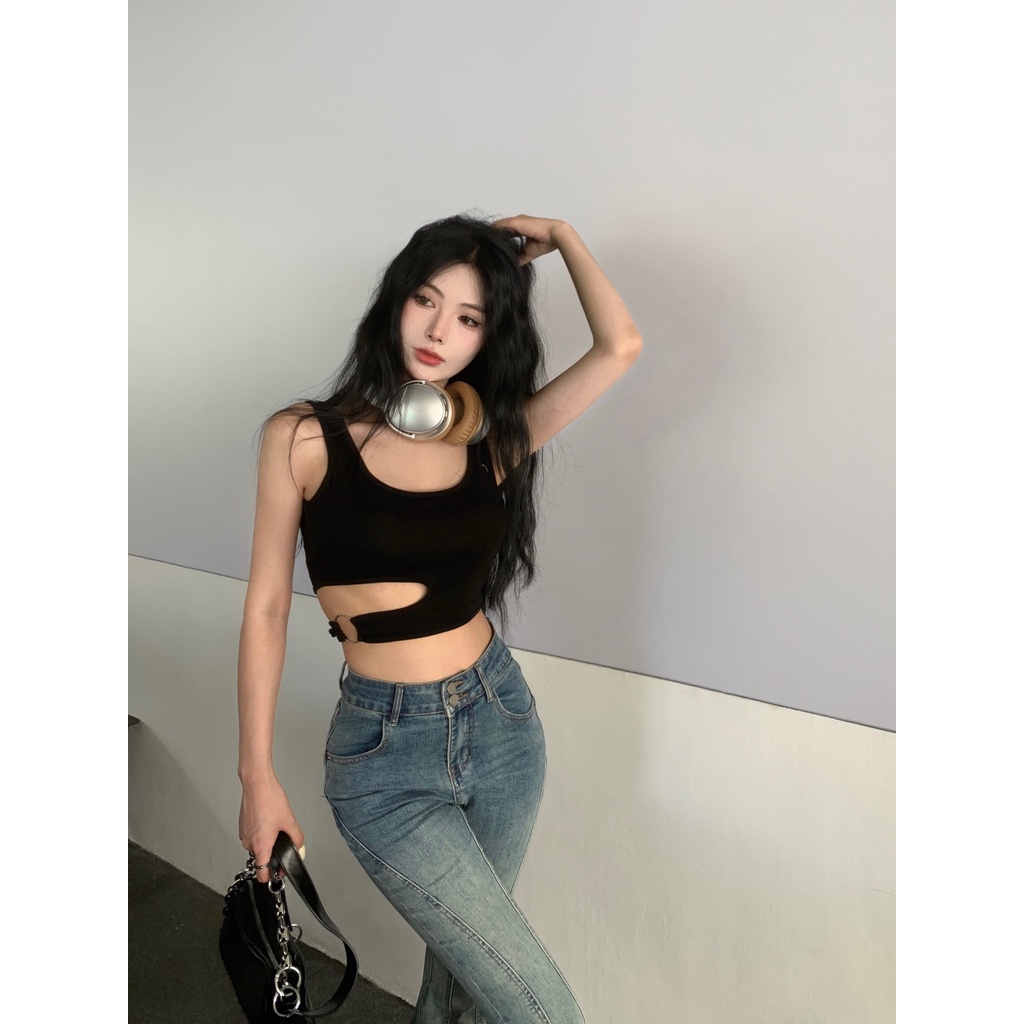 ZHELIHANGFEI Áo Croptop Hai Dây Lưng Cao Kiểu Dáng Ngọt Ngào Quyến Rũ