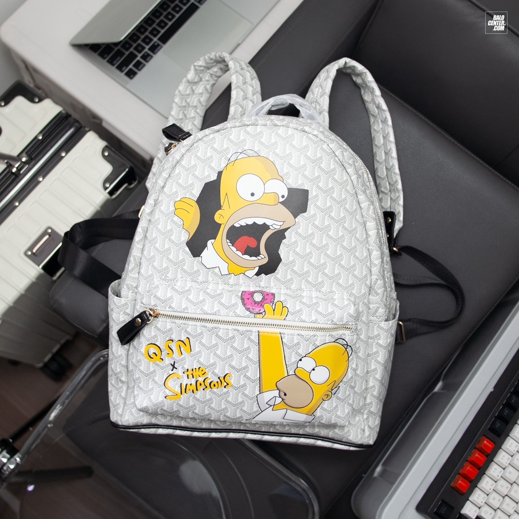 Balô Đi Học Thời Trang, Balo Du Lịch, Đi Chơi Chất Liệu Da PU Chống Thấm Cực Tốt Edmond Masion QSN The Simpsons