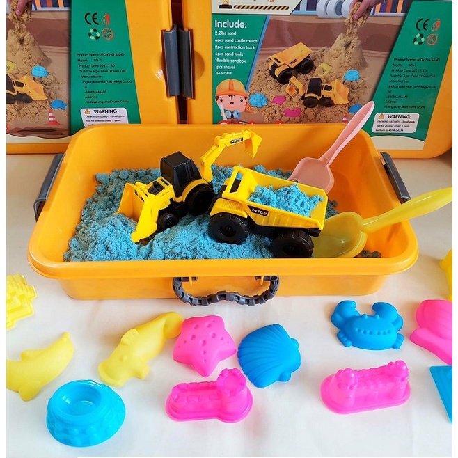 Hộp cát động lực sinh học không dính tay cho bé tặng kèm 2 xe công trình, xẻng và khuôn
