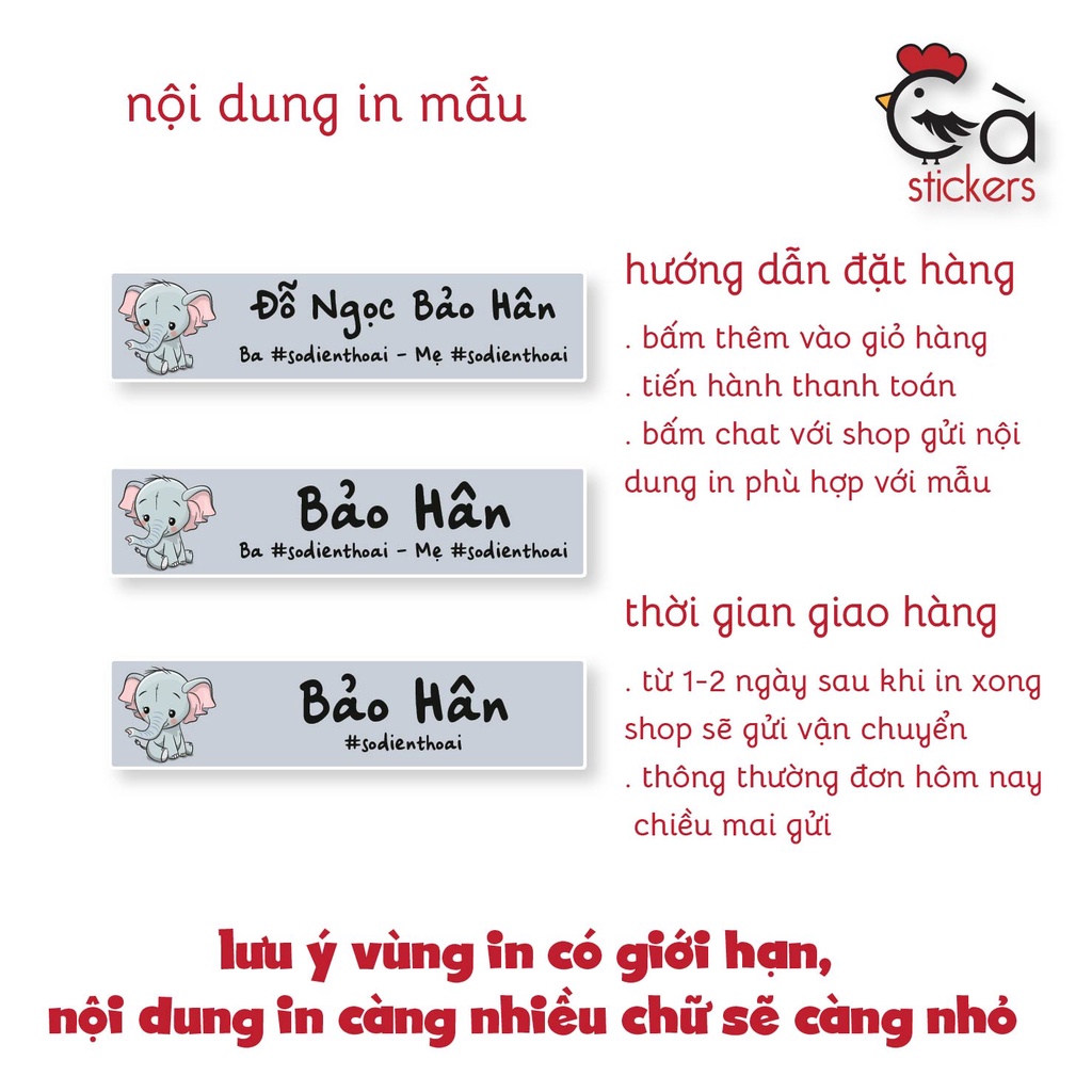 Sticker ủi áo in tên trẻ em GaStickers UT-N12- bộ 40 miếng kích thước 1,4 x 6 cm