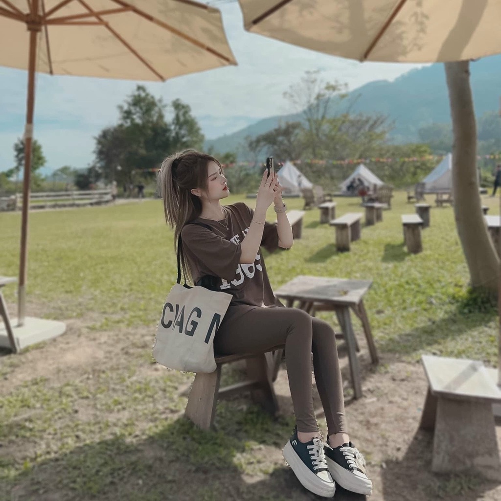 [3,3 Sales Freeship] Set áo thun from rộng in chữ phối quần dài ôm , set bộ in hot trend tay ngắn đi chơi năng động dx