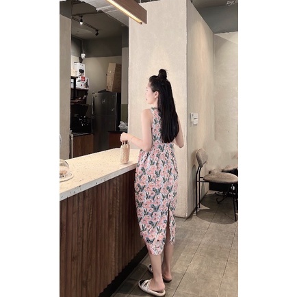 Váy hoa ly xếp thô ba lỗ