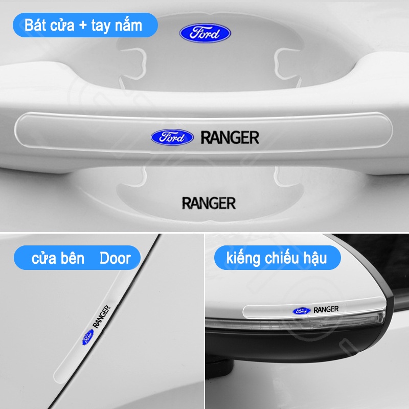 GTIOATO Cho Ford Ranger Miếng Dán Tay Nắm Cửa Ô Tô Trong Suốt Chống Xước Trầy Xe Hơi Miếng Dán Hõm Cửa Ô Tô Dán Xe Trang Trí ô Tô