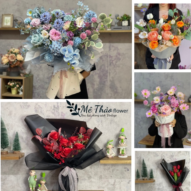 Bó Hoa Hồng Giả Mix SP67 Chất Liệu Lụa Dùng Làm Quà Tặng, Decor Trang Trí Shop Mê Thảo Flower