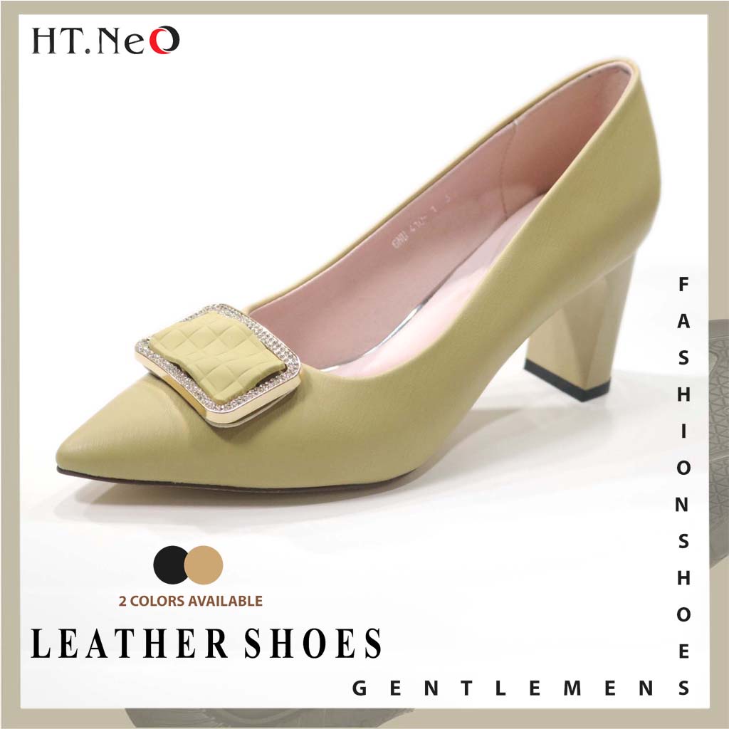 Giày Nữ da bò HT.NeO , Giày công sở nữ gót vuông cao 7cm tôn dáng chắc chân da bò thật êm mềm phong cách thanh lịch GN96