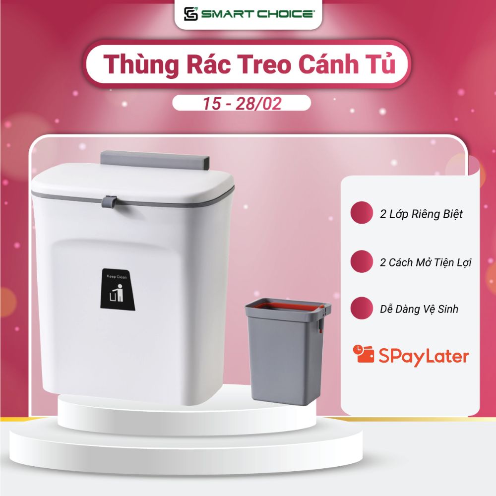 Thùng rác treo tủ bếp 9L thông minh Smartchoice, Sọt rác nắp trượt treo tường kèm ruột tách rời có quai xách dễ vệ sinh