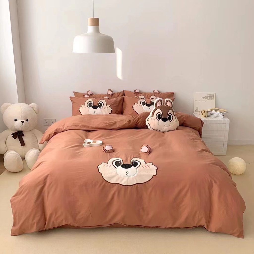 Bộ Chăn Ga Gối 5 Món Cotton Linen Hoạ Tiết Hoạ Hình Disney Mẫu Mới 2023 Luna Bedding