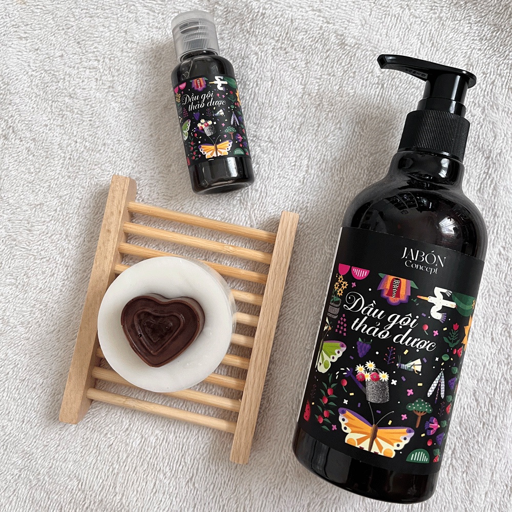 Dầu Gội Thảo Dược Thiên Nhiên Bồ Kết Bồ Hòn Cô Đặc Chống Rụng Tóc Làm Sạch 300ml - Jabon Concept