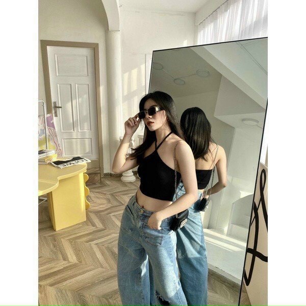 Áo Croptop Nữ Phối Màu Gắn Dây Vải Cotton Co Giãn Tốt Phong Cách Trẻ Trung Năng Động NEW UNISEX