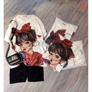 áo phông mùa hè dáng  rộng cho nữ in hình cô gái