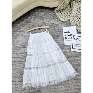 Chân váy lụa phối ren dáng dài QC