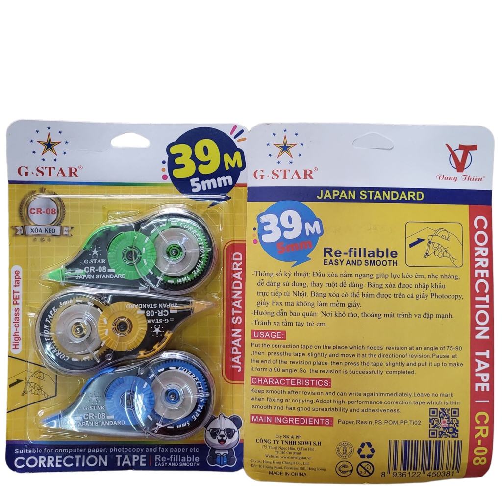 Vỉ 3 bút Xoá Kéo, xóa băng Gstar Cr08 Cao Cấp