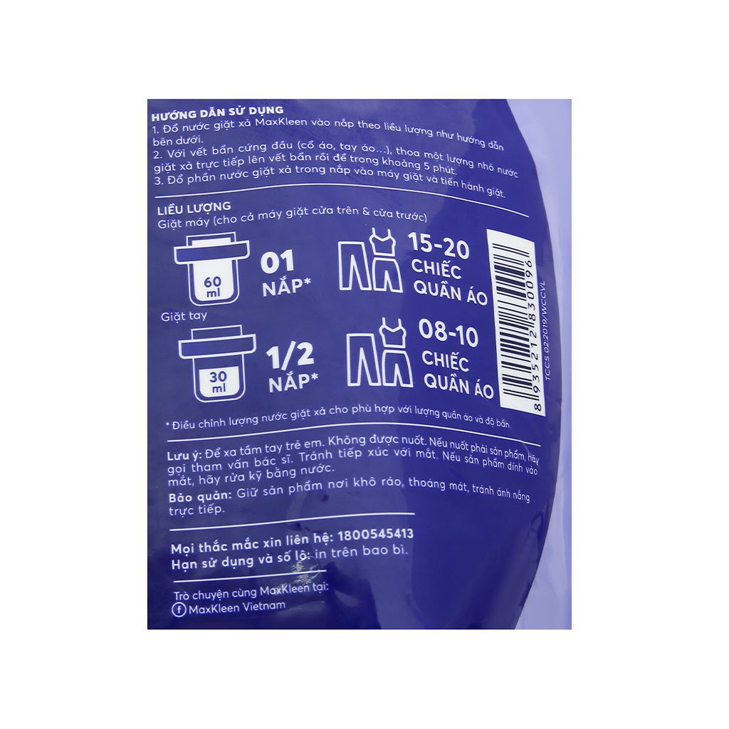 Túi Nước Giặt Xả Maxkleen 3.8kg