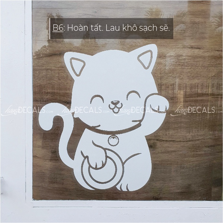 Decal Trang Trí Làm Đẹp Cửa Kính HanaDecals. Mèo May Mắn - Lucky Cat. Tặng kèm thẻ nhựa. Mẫu LC07