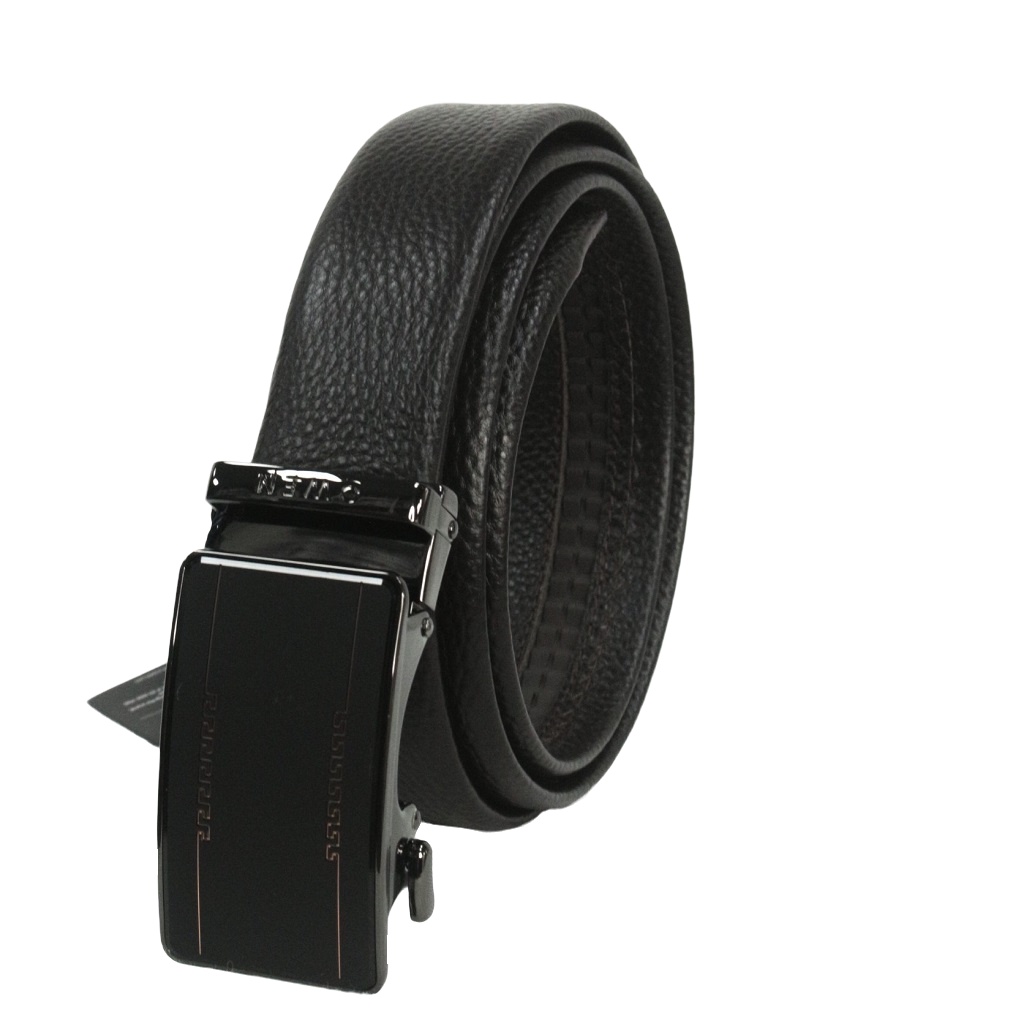Thắt lưng nam da bò thật OWEN BELT220599 dây màu nâu cao cấp mặt đen đúng nguyên khối hợp kim nguyên khối khóa trượt