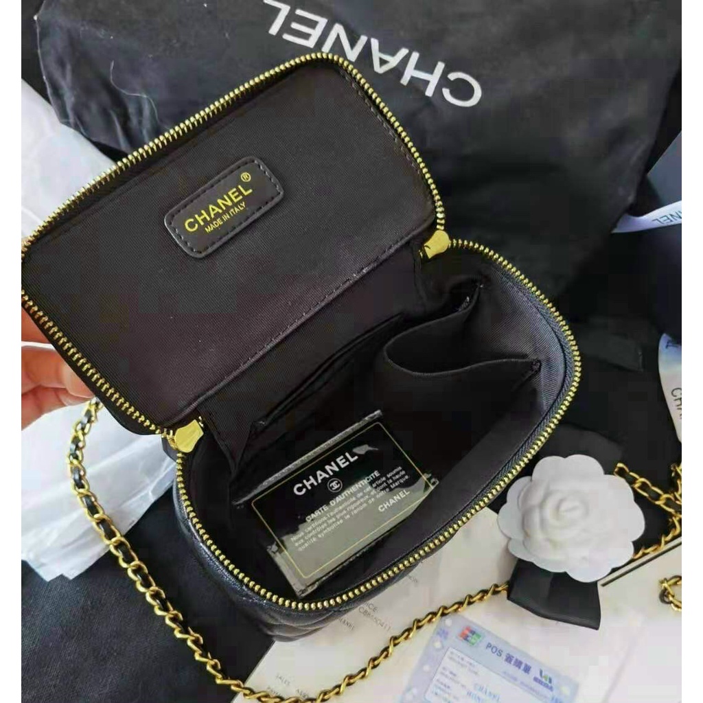 Túi xách cốp hoa trà trần trám đeo chéo dáng hộp vuông dây da phối xích Full box size 20cm