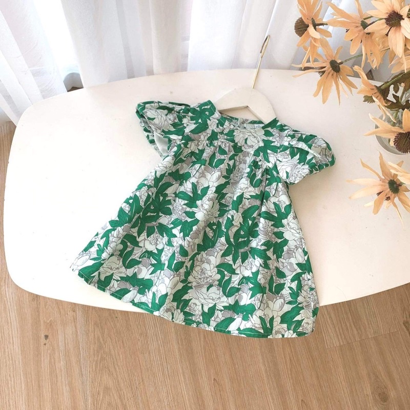Váy babydoll tay bồng, Đầm bé gái size đại 30kg, vải thô cotton mềm mát, tặng nơ kẹp tóc M.C kids