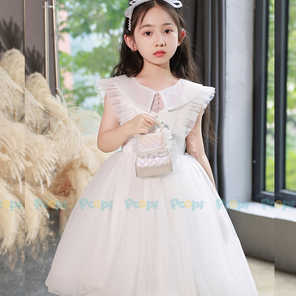 Váy Công Chúa Bé Gái Poopi Kiểu Cánh Tiên Đính Cườm Dễ Thương Phong Cách Đầm Bé Gái Mặc Hè