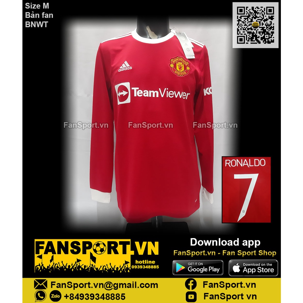 Áo đấu cầu thủ bóng đá Ronaldo 7 Manchester United 2021 2022 home shirt long jersey GR3779 chính hãng size M tay dài
