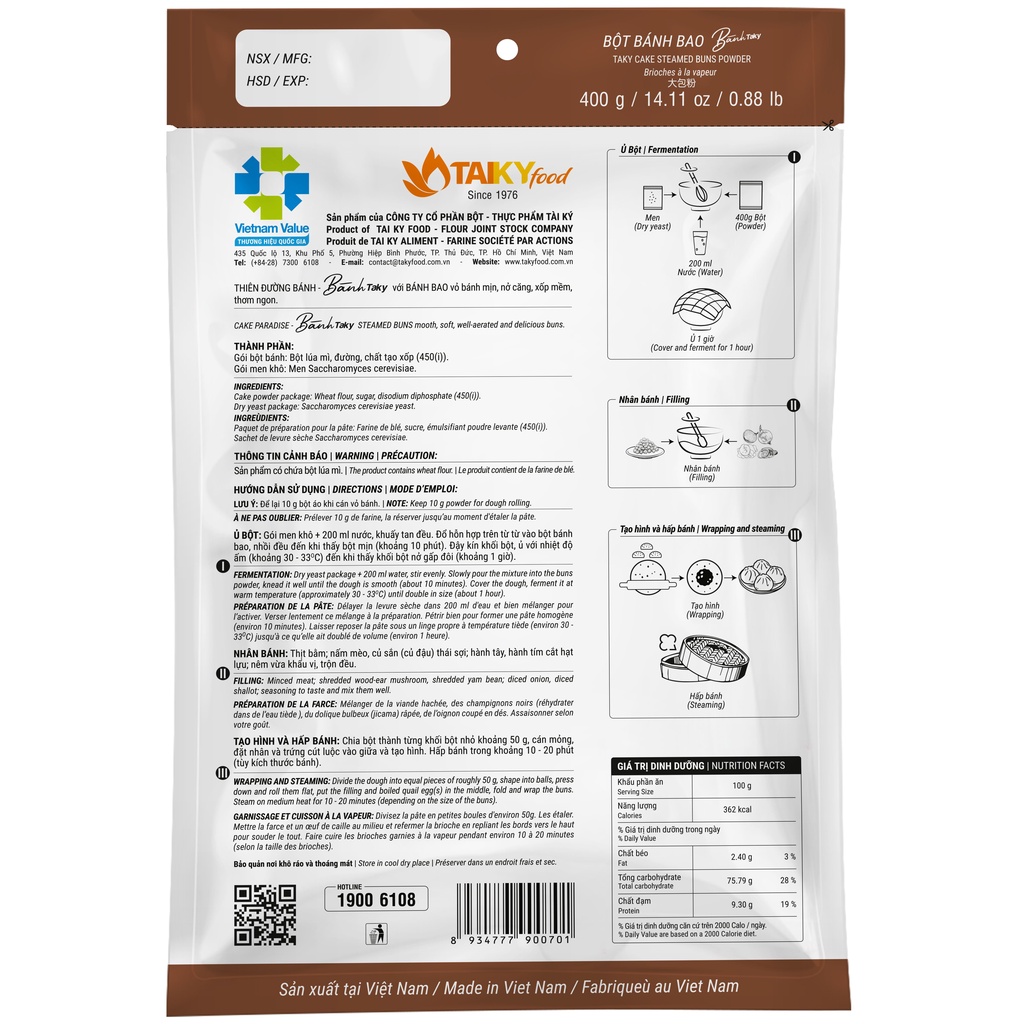 400g Bột Bánh Bao TÀI KÝ - Tặng Kèm Gói Men Nở - Hàng Chính Hãng!