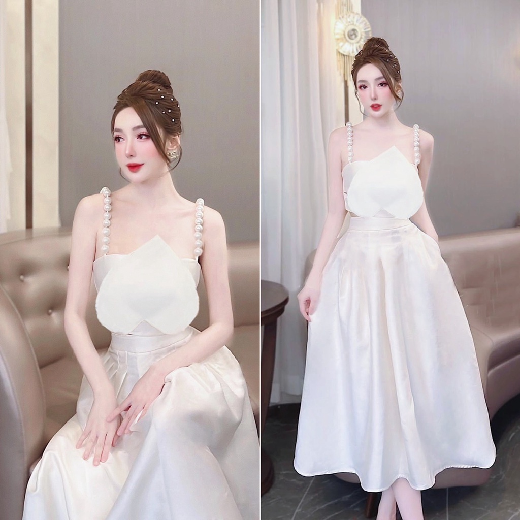 BỘ CHÂN VÁY TAPTA FORM DÀI XÈO+ ÁO CROPT DÂY HẠT CHUỖI 241222
