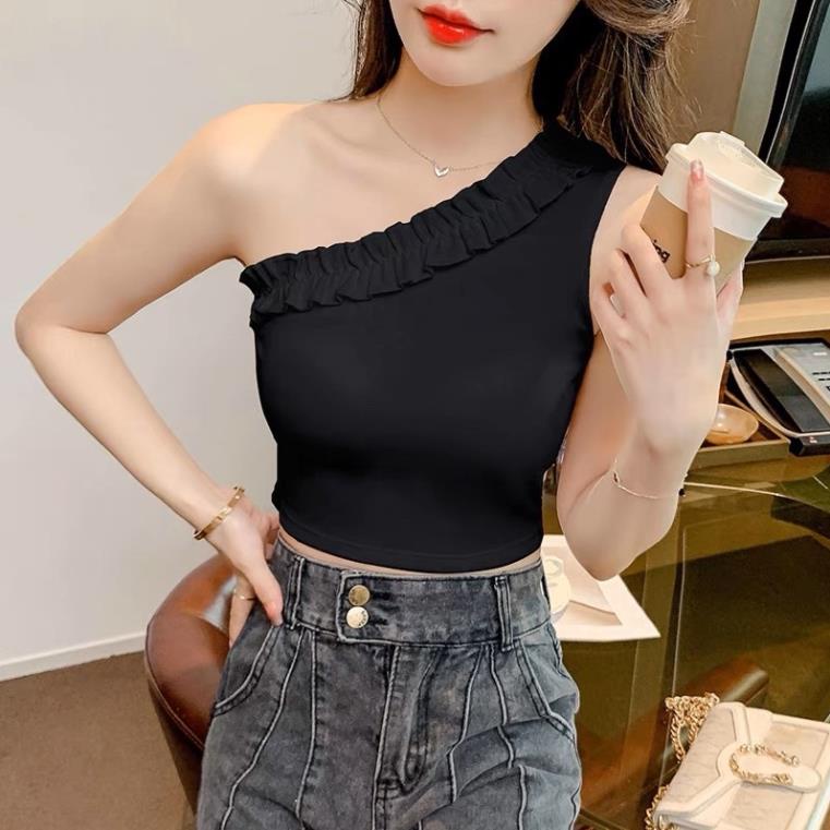 Áo Bra Nữ Cổ Viền Nhún Lệch Vai Dáng Lửng Có Đệm Ngực Softie 356