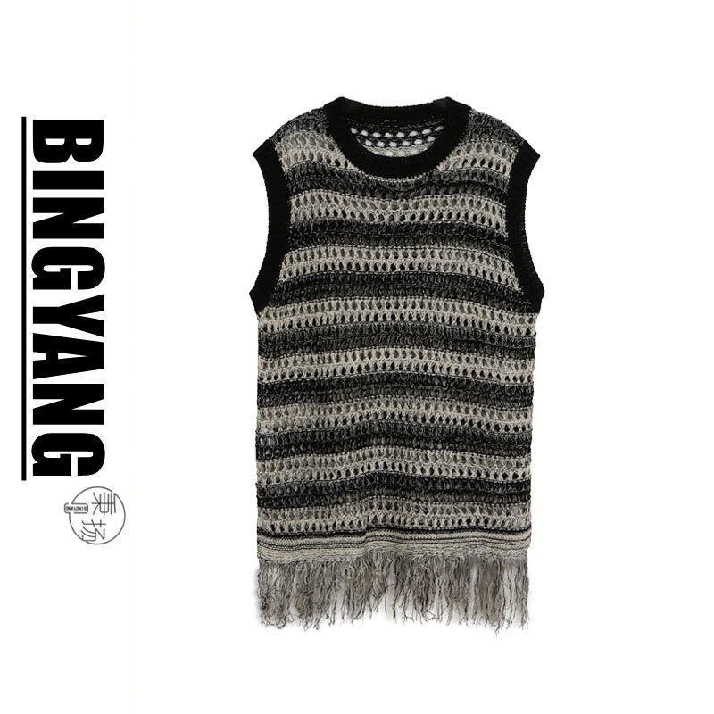 Set Áo Khoác Len Không Tay + Quần Yếm Dây Rút Phong Cách Retro Cho Nam Nữ