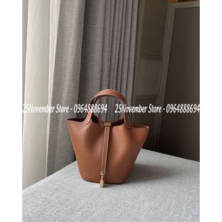 Túi Xách Her. M E S khóa vàng màu nâu size 18cm- Super Vip