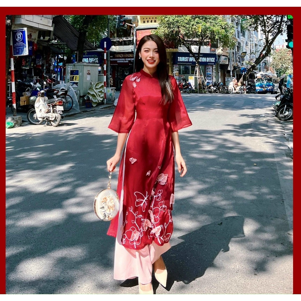 Áo dài cách tân thiết kế chất liệu tơ óng đính kết cao cấp - Shop áo dài Thu Hà Silk - TH83