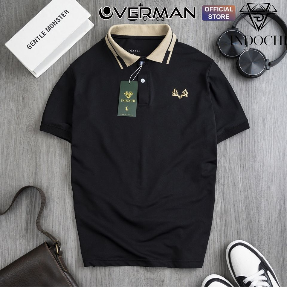 Áo polo cotton cá sâu thêu sừng hươu, áo polo co dãn 4 chiều siêu đẹp AT11 - OVERMAN