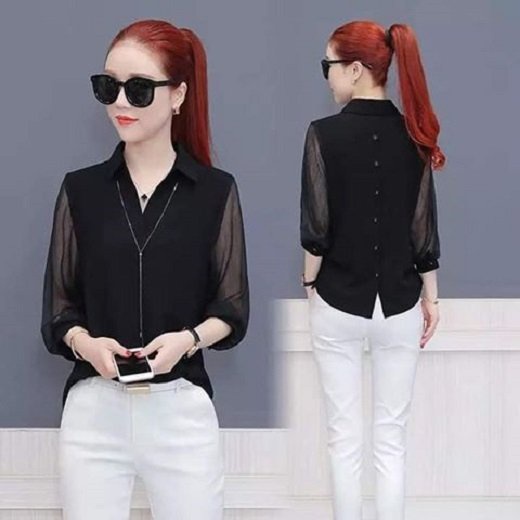 *ÁO SƠ MI TAY LƯỚI PHỐI NÚT SAU